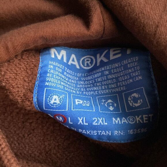 Market Brown  MKT Logo Acorn Arc Graphic Hoodie Size Medium - Picture 4 of 5